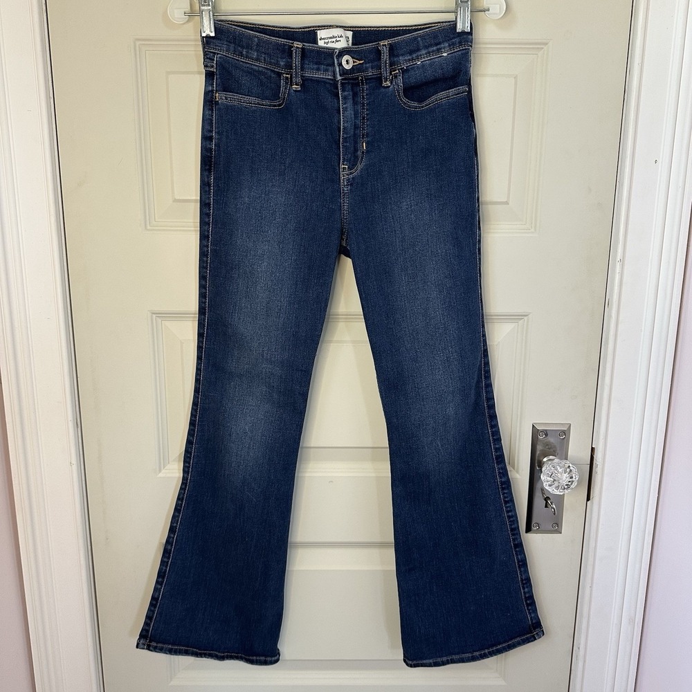 Abercrombie Kids High Rise Flare Blue Jeans Girls Size 15/16 Short Dark Wash